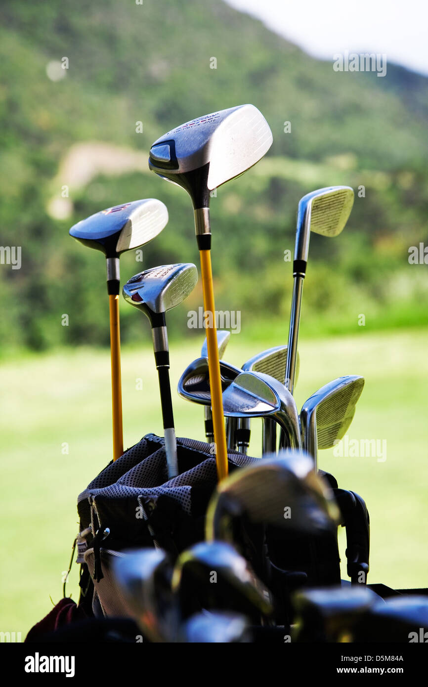 Bunch of golf clubs in the bag Stock Photo Alamy