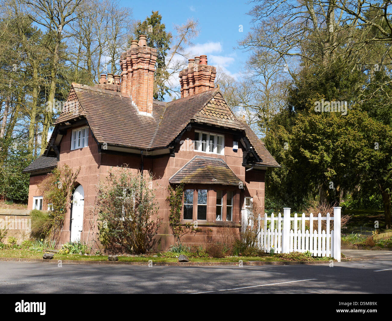 Lodge by main gate to Vale Royal Abbey in Whitegate Cheshire UK Stock
