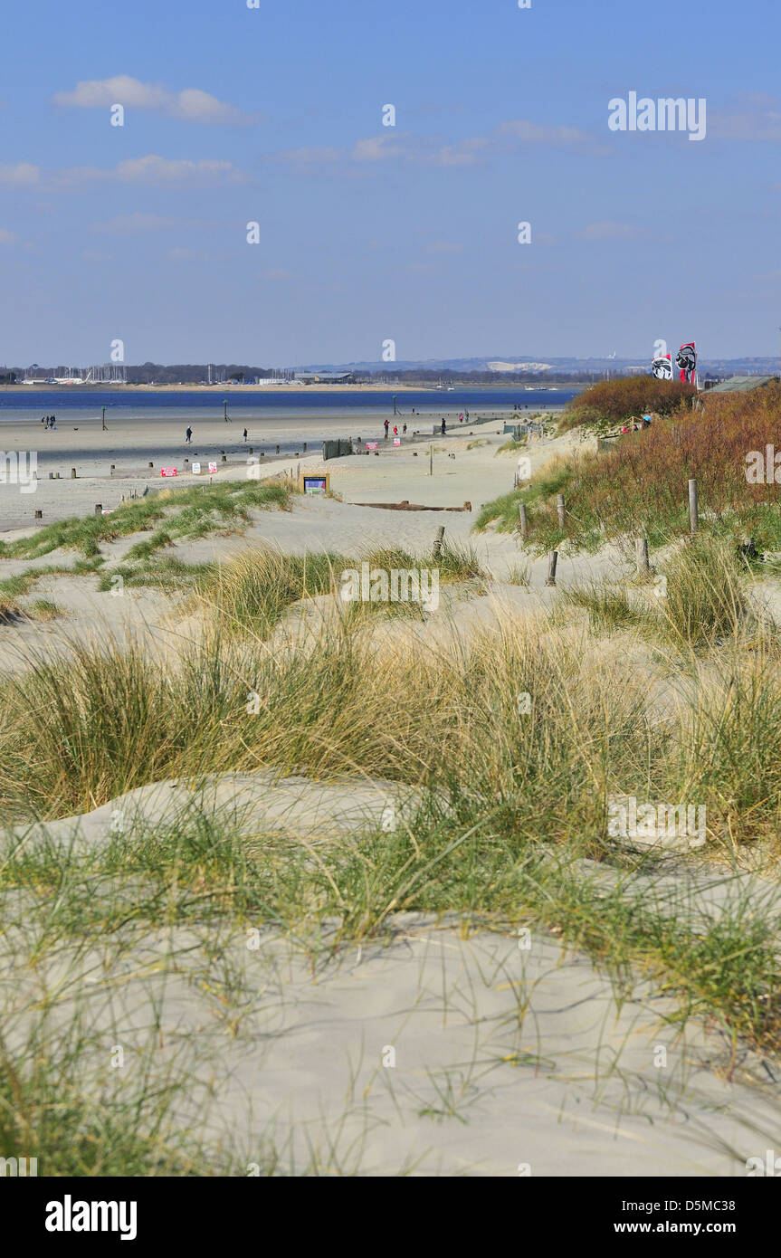 View of the beautiful white sand West Wittering Blue Flag  beach on the south coast of the UK, near Chichester, West Sussex, England Stock Photo