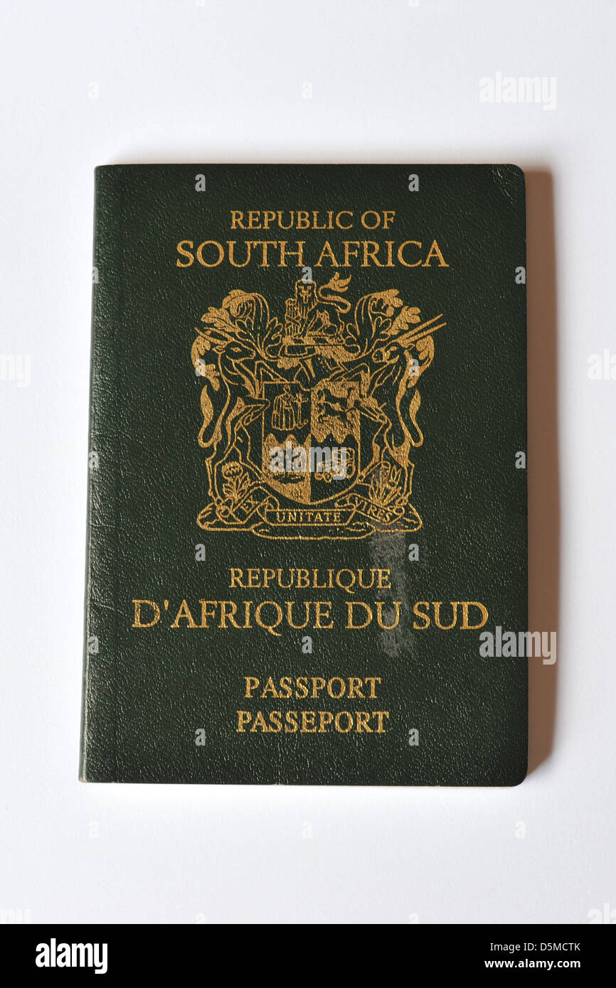 The front of (previous design) South African Passport photographed in a