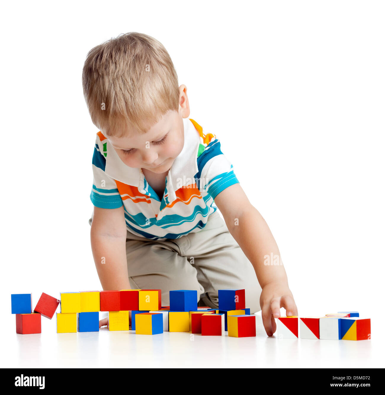 kid playing toy blocks isolated on white background Stock Photo - Alamy