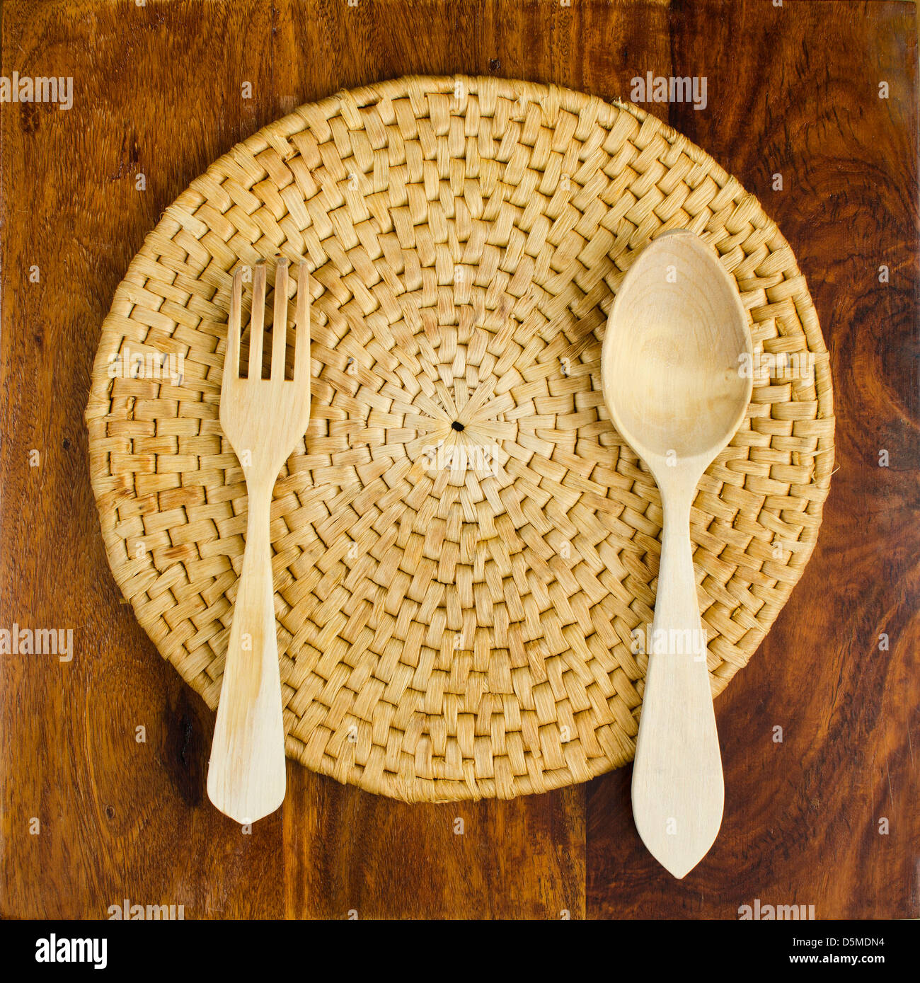 fork, spoon, plate a rustic tableware Stock Photo Alamy