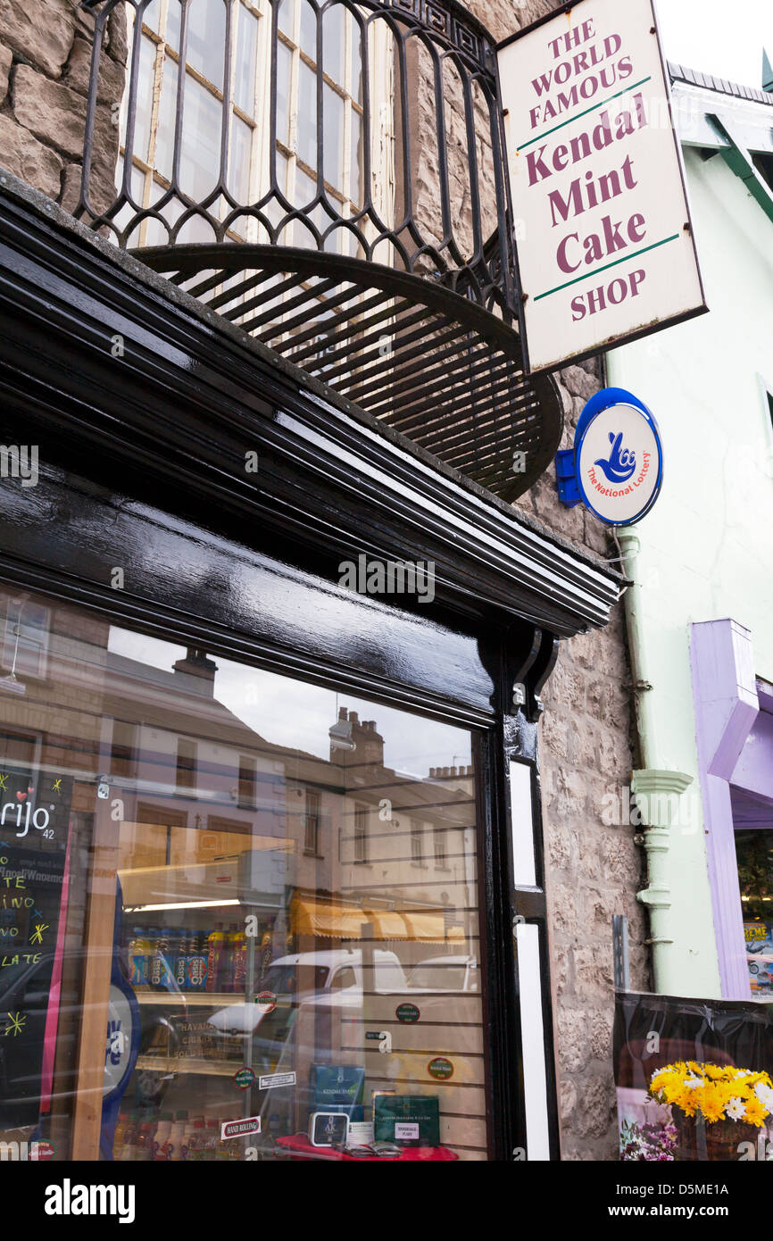 Kendal mint cake shop in Kendal Cumbria, UK, England outside front
