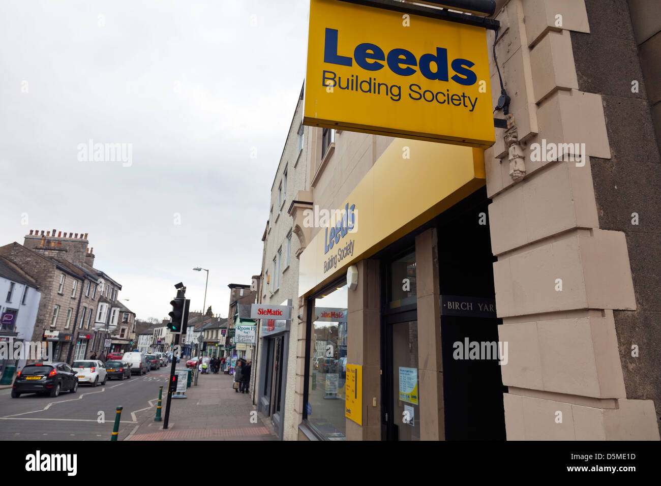 Leeds building society shop front facade sign Kendal Cumbria, UK, England Stock Photo