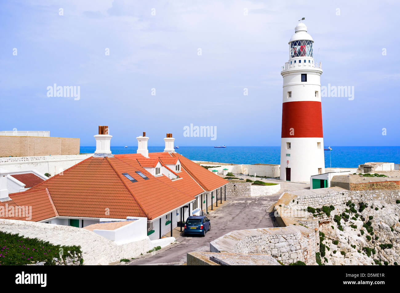 Europa Point lighthouse at the most southern point of Europe, also known as south point, Gibraltar. Stock Photo
