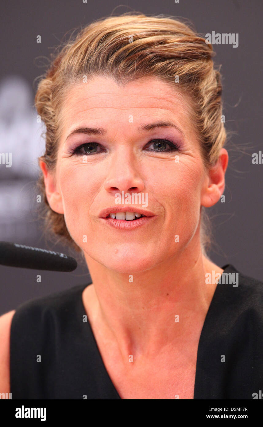 Anke Engelke attending a press conference as host of the Eurovision Song Contest 2011 (Grand