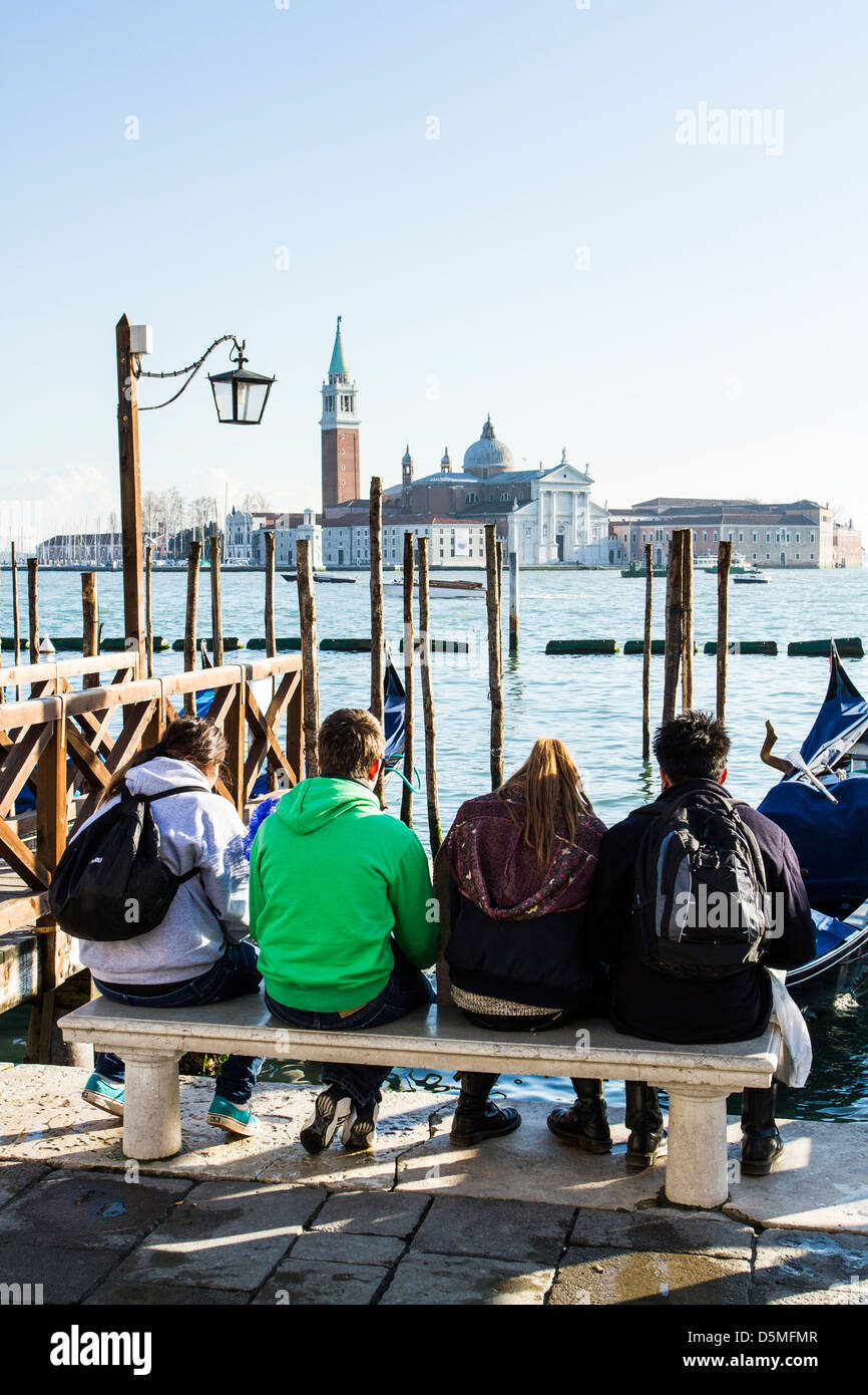 People waiting for gondola in front of Saint Mark Square (Piazza San Marco). Stock Photo