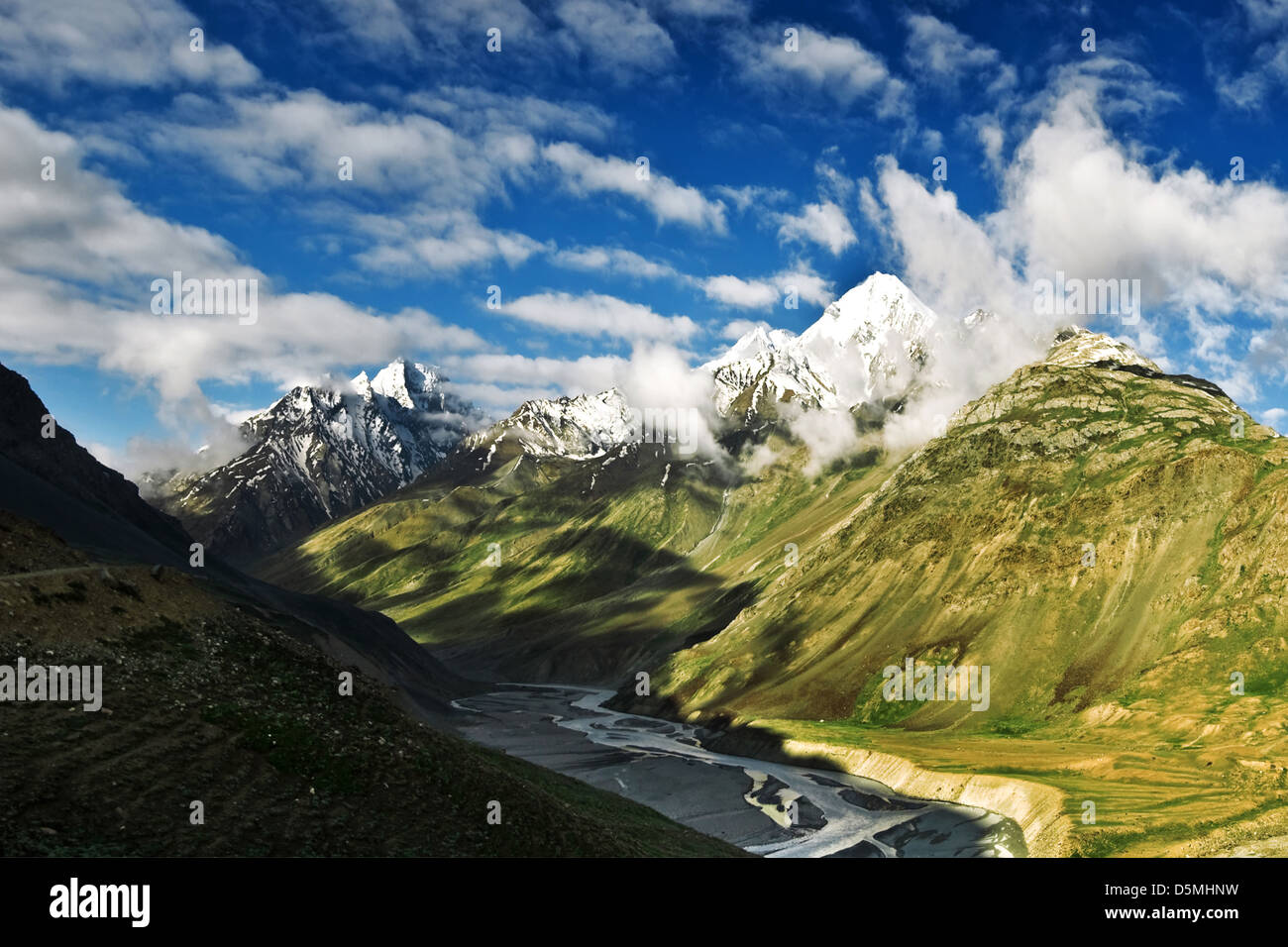 himalayas mountain and river in summer time Stock Photo