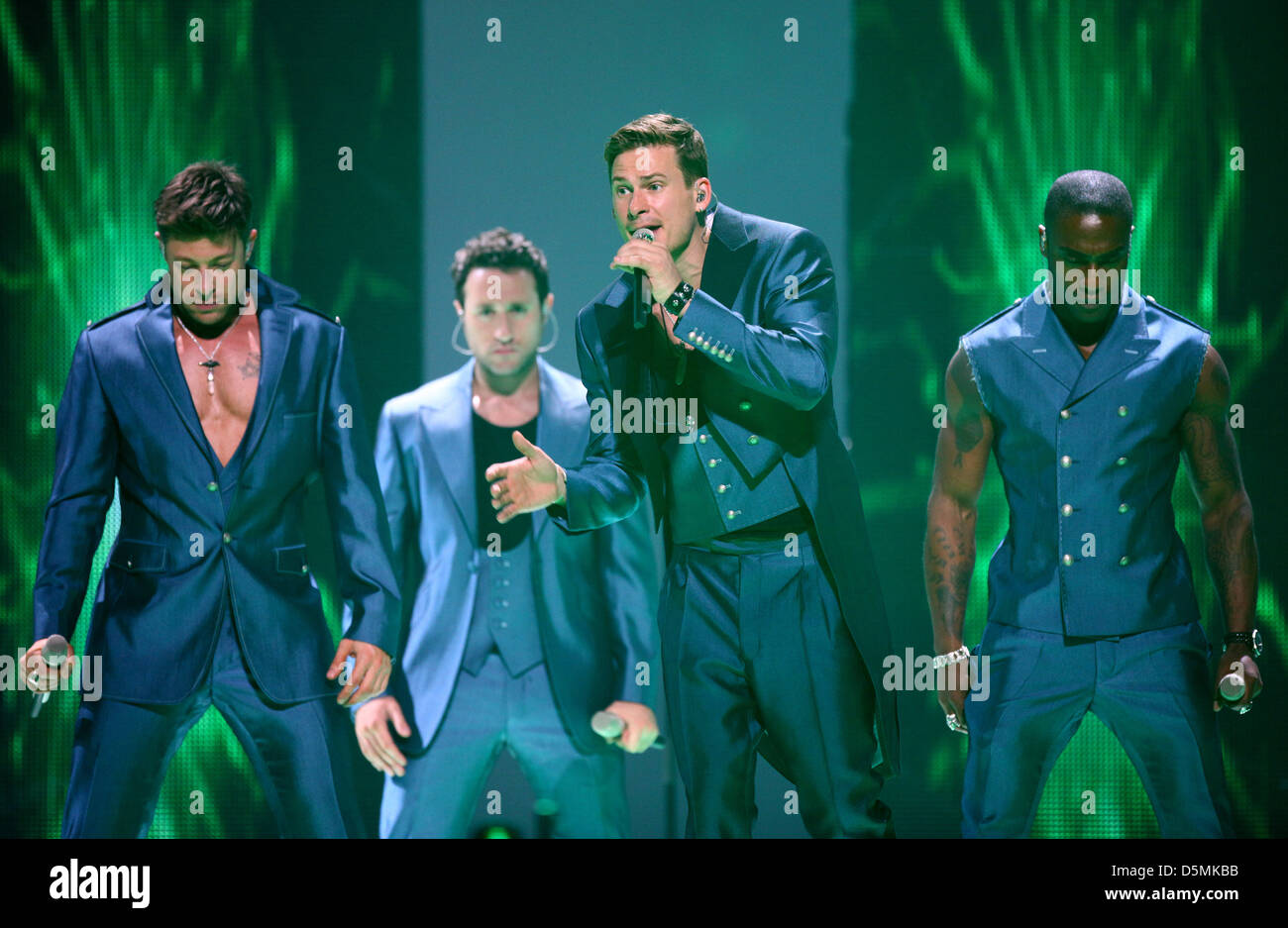 Blue rehearsing for the Eurovision Song Contest (Grand Prix Eurovision
