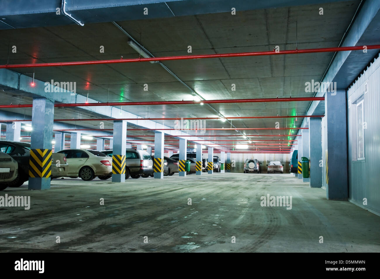 view of underground parking with column Stock Photo