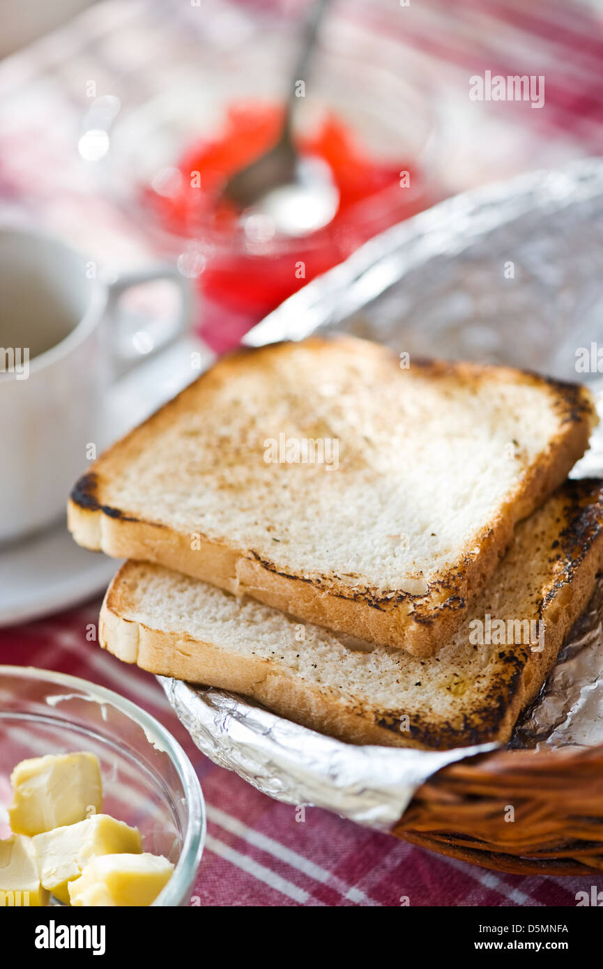 breakfast with toast and omelet Stock Photo