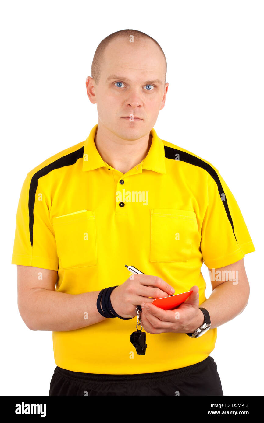 Football referee writing on red card Stock Photo
