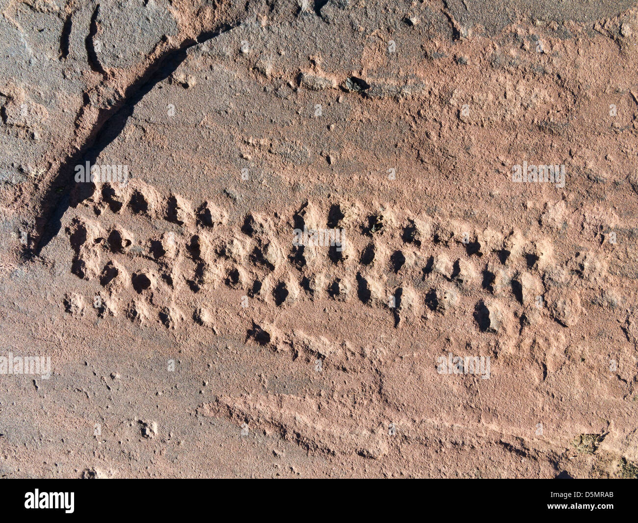 Prehistoric rock carvings at Oukaimeden Ski Resort in the High Atlas Mountains Morocco Stock Photo