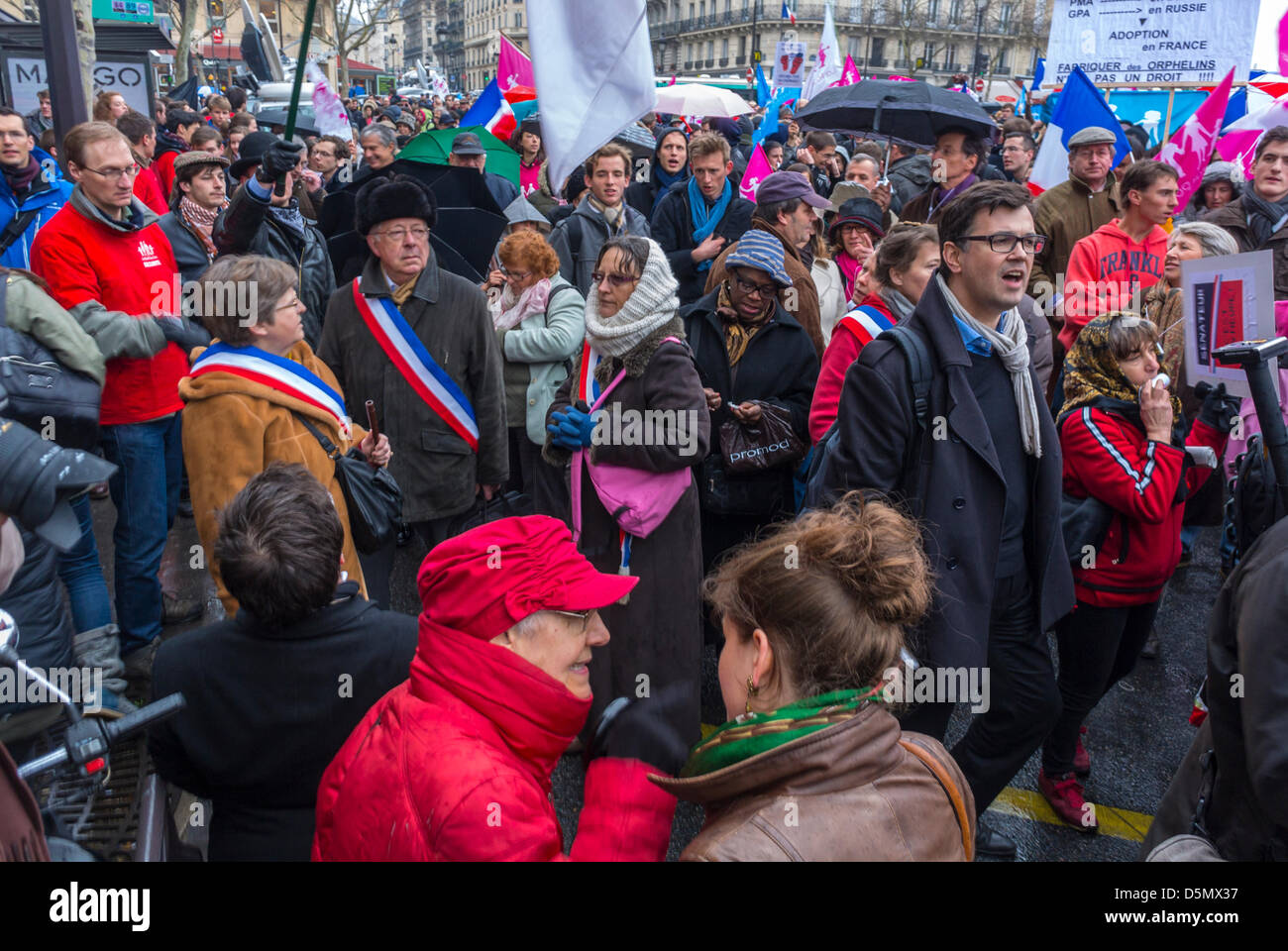 Paris Conservative Rally Paris, France, Large Crowd People, Front, Scene, at Rally Protesting ...