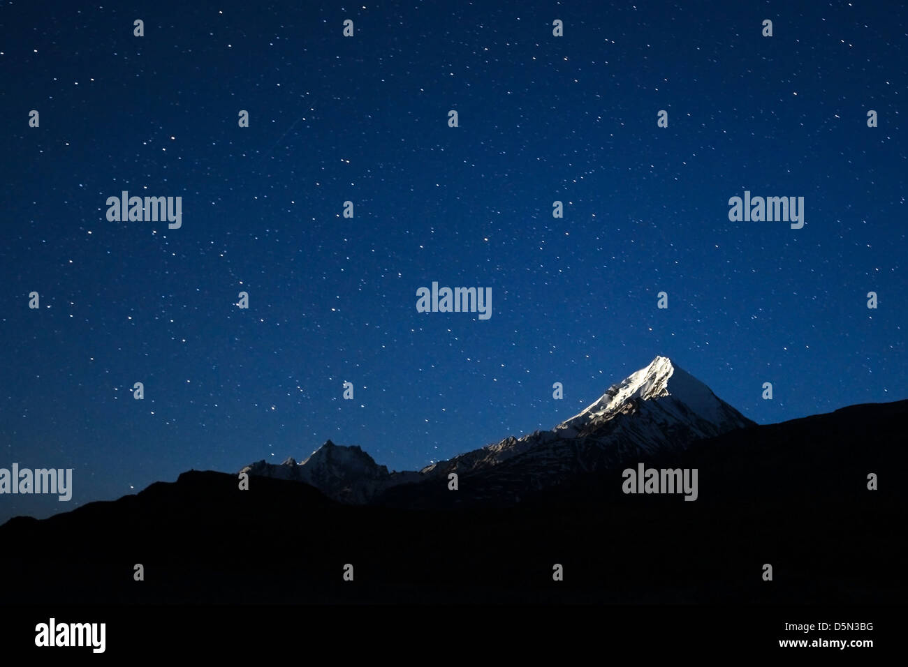 himalaya mountain with star in night time Stock Photo