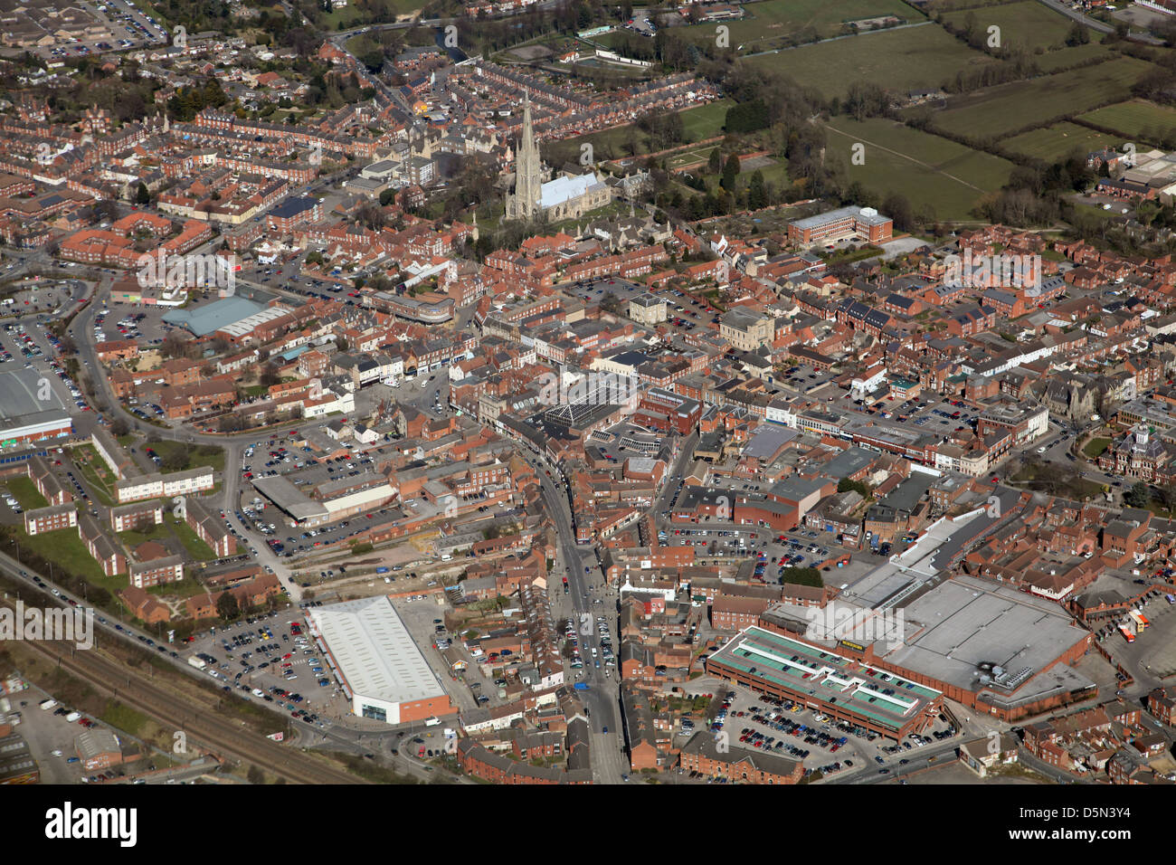Aerial view of Grantham town, Lincolnshire Stock Photo