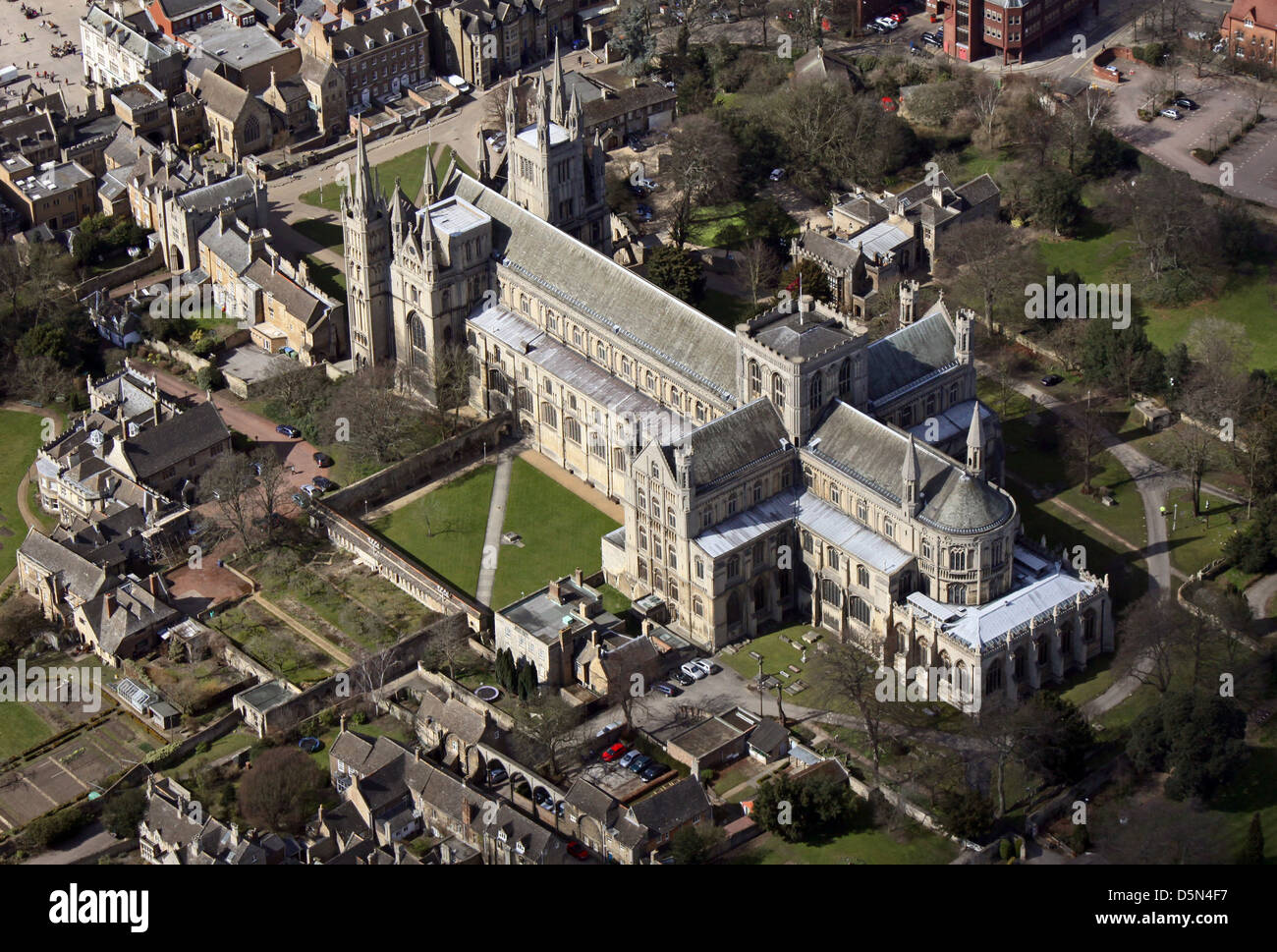 aerial view of Peterborough Cathedral Stock Photo