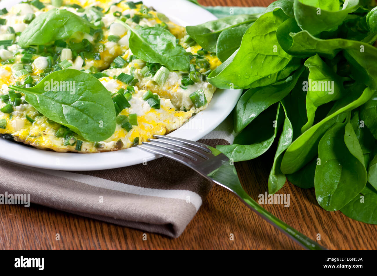 morning breakfast with spinach omelet Stock Photo
