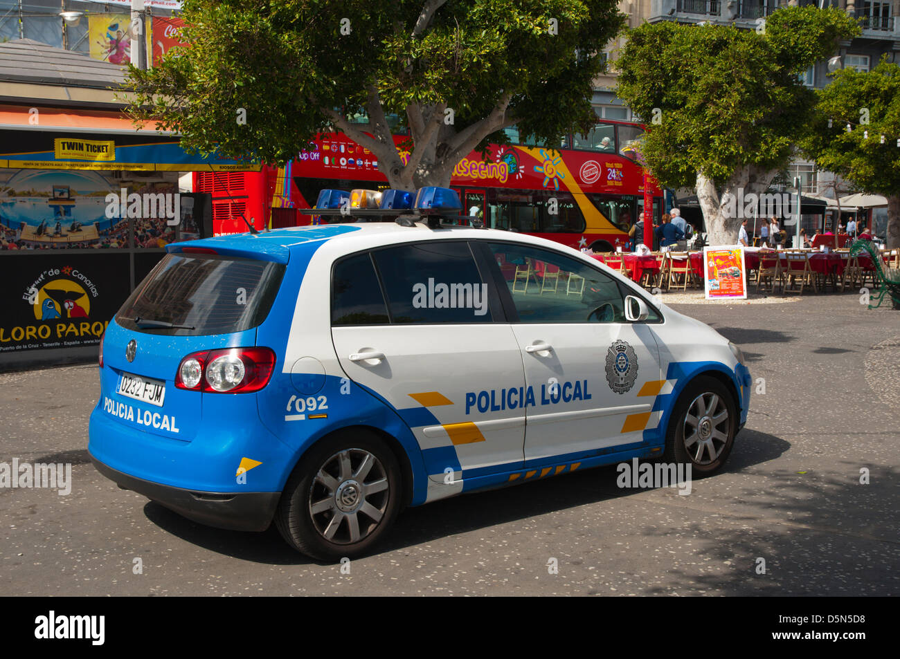 Police car at Plaza de la Candelaria square Santa Cruz de Tenerife city Tenerife island the Canary Islands Spain Europe Stock Photo