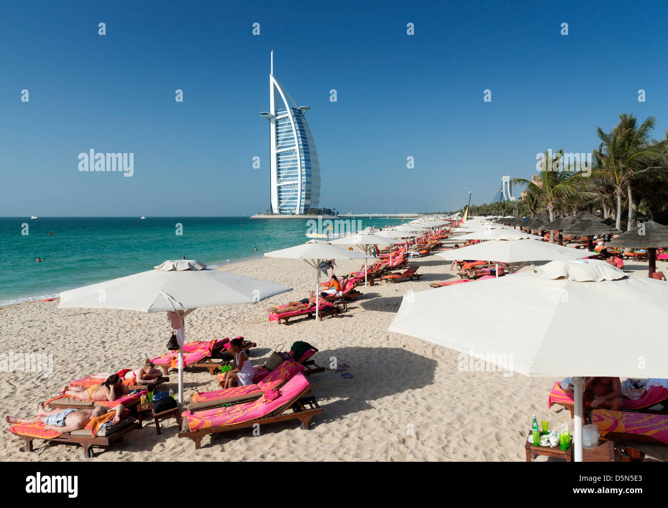 Beach resort beside Burj Al Arab luxury hotel in Dubai United Arab Emirates Stock Photo