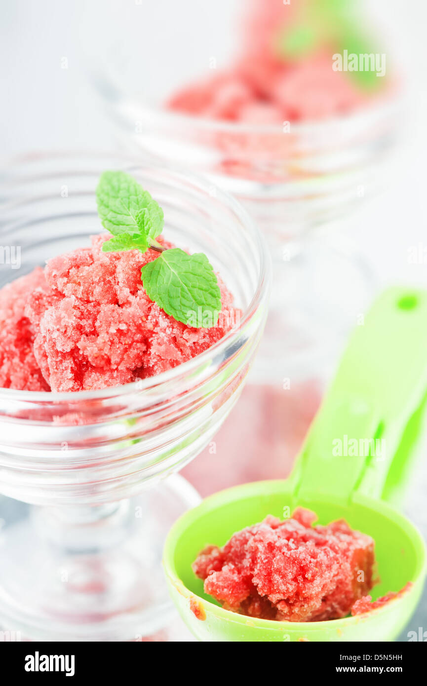 sweet strawberry sorbet close up Stock Photo