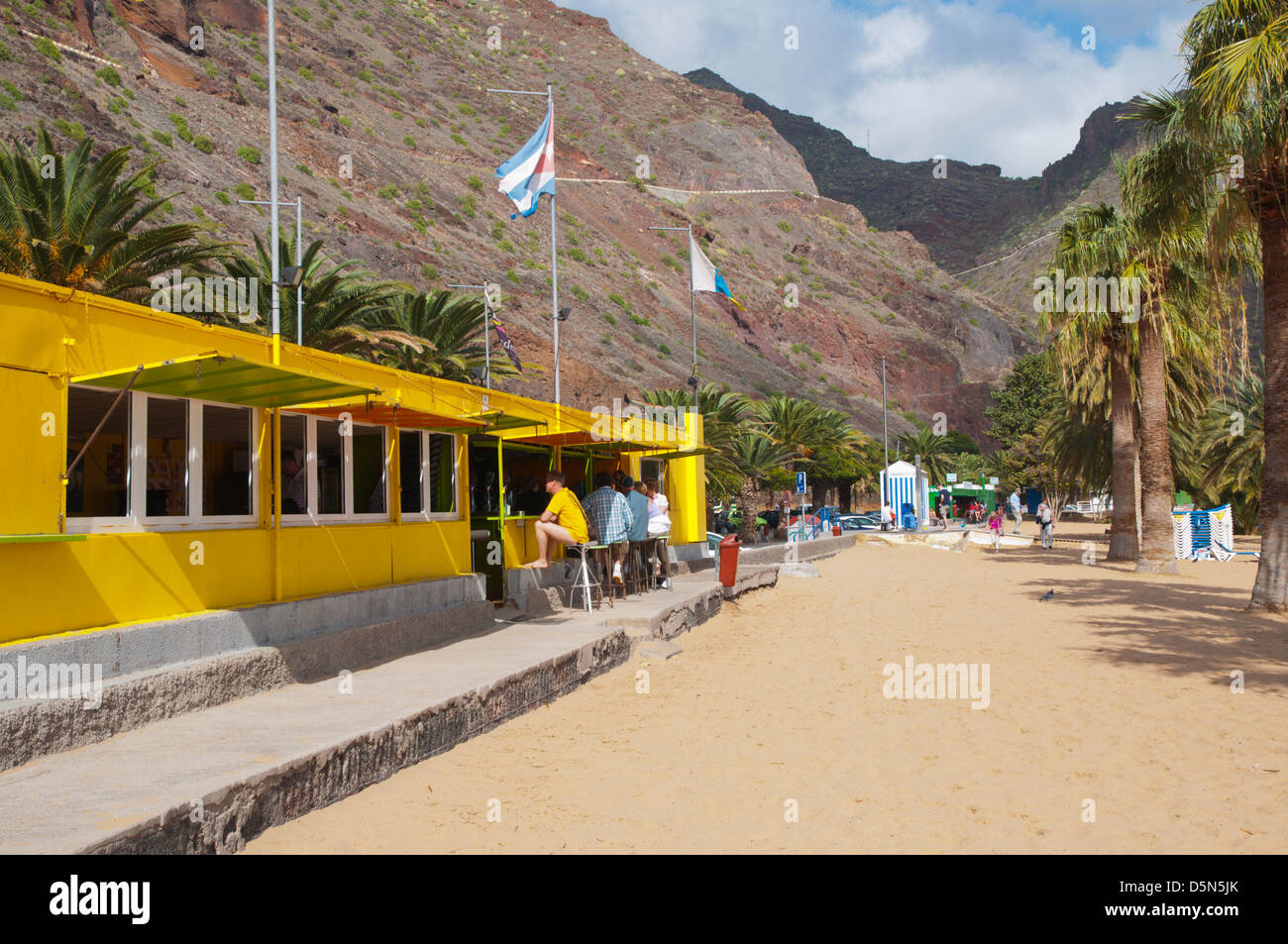 Snack bar kiosk at Playa de las Teresitas beach San Andres town Tenerife island the Canary Islands Spain Europe Stock Photo