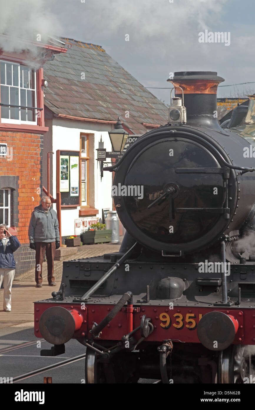 steam locomotive  at Blue Anchor Station. West Somerset Steam Railway Stock Photo