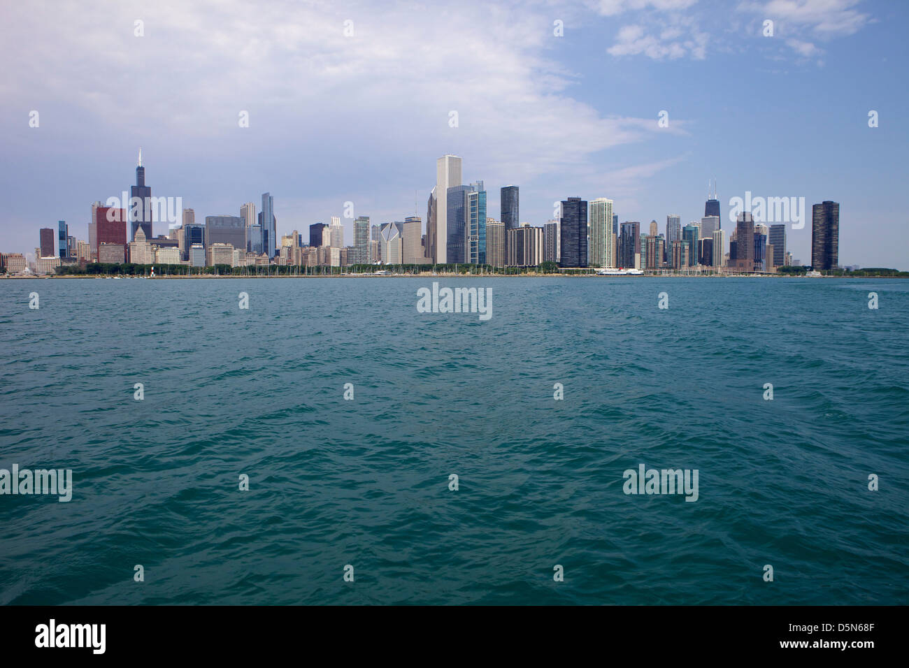 Chicago city skyline seen from Lake Michigan Stock Photo - Alamy