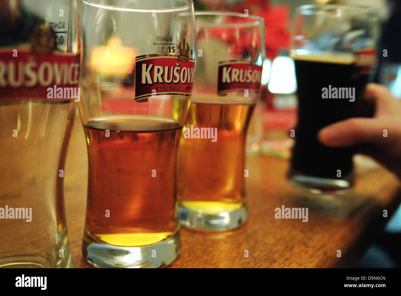 Beer tasting, Krusovice Brewery, Czech Republic - Mar 2011 Stock Photo
