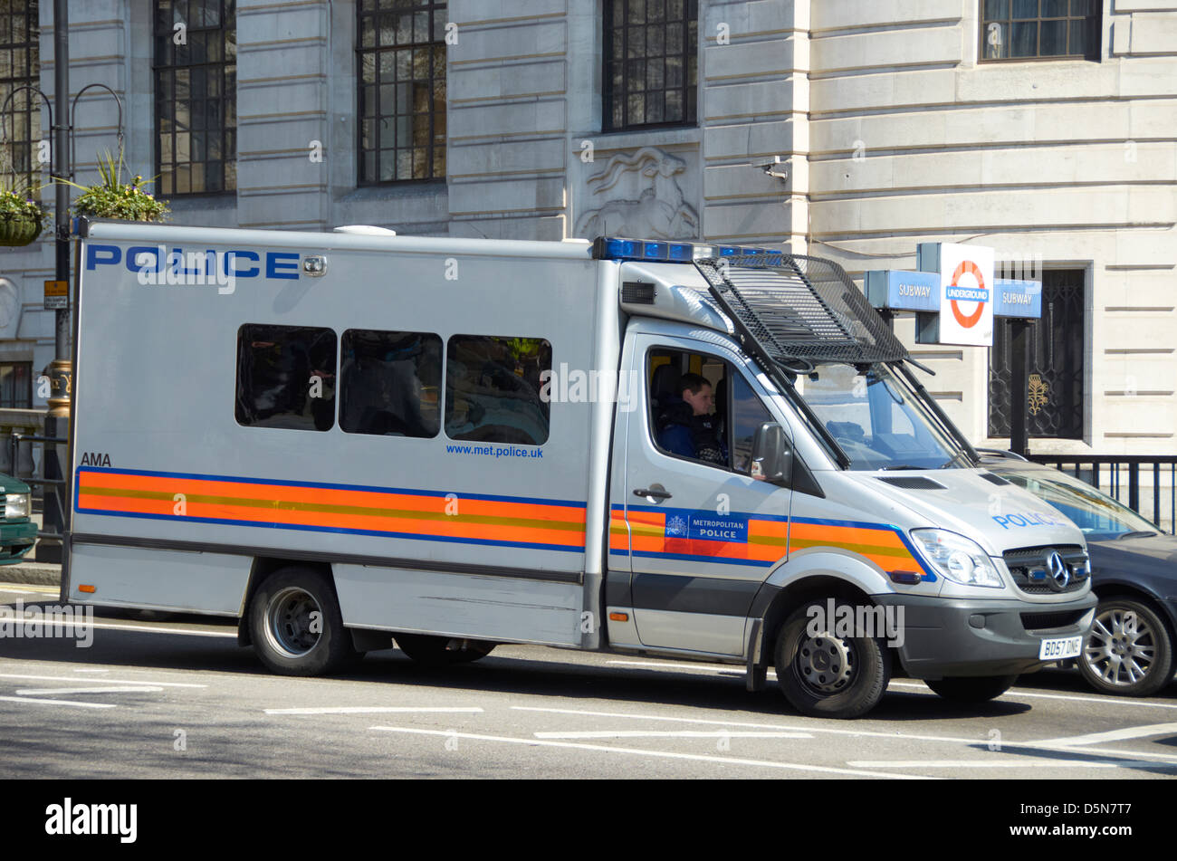 Silver Police van in London (Trafalgar Square). Stock Photo