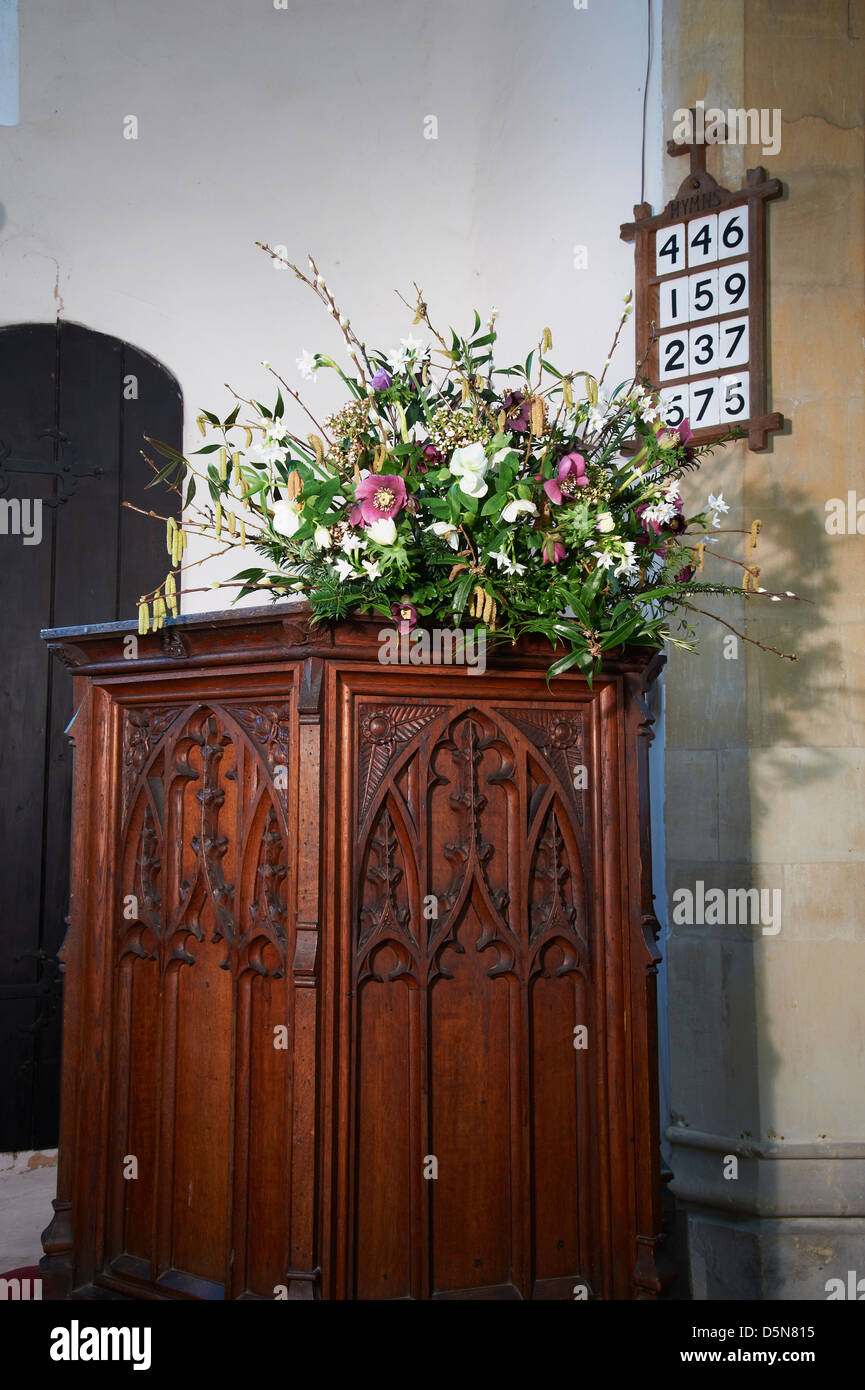 Pulpit with flowers in a church Stock Photo Alamy
