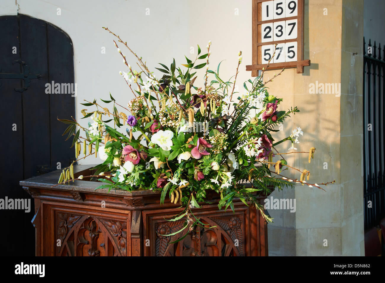 Pulpit with flowers in a church Stock Photo Alamy