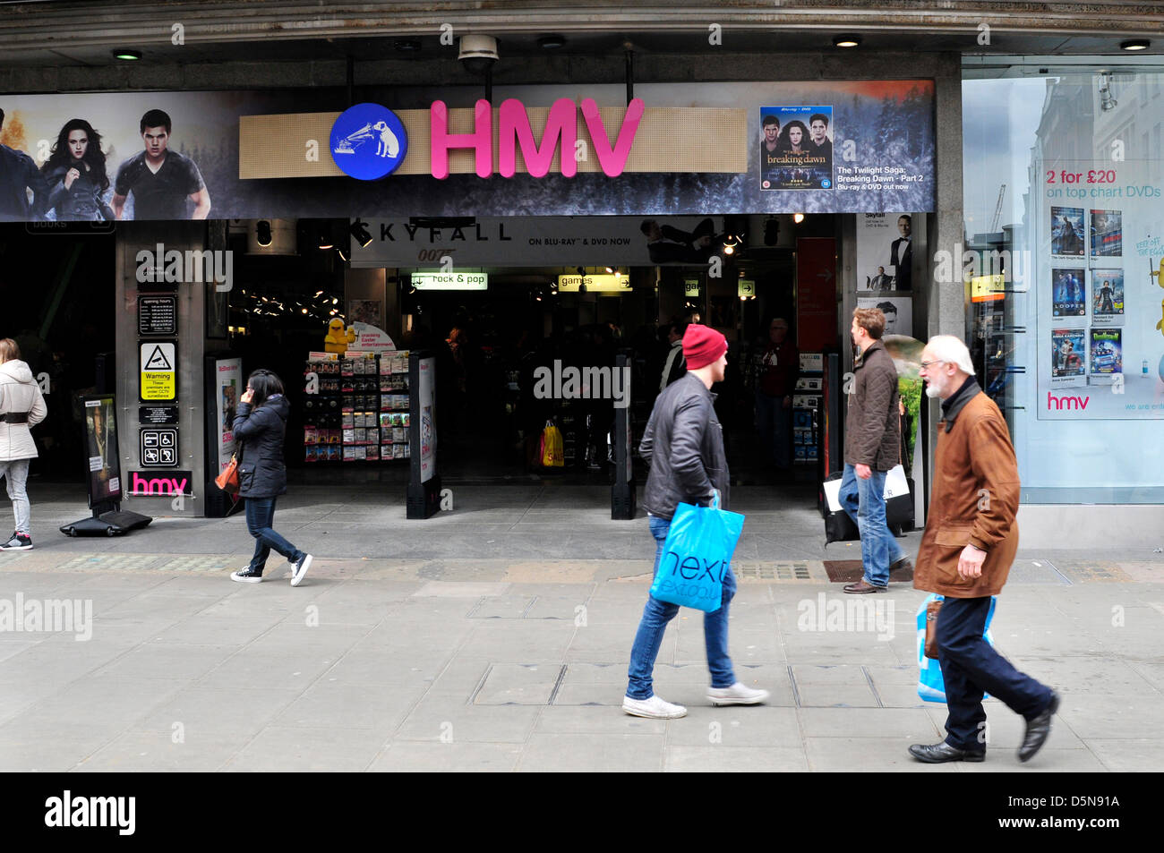 A view of  an HMV store in Oxford Street, London, UK. Stock Photo