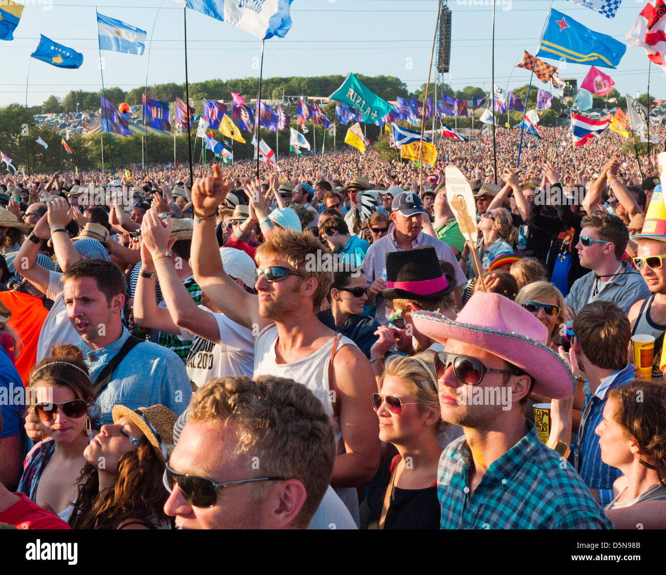 A crowd scene at the Pyramid stage Glastonbury Festival in Britain Stock Photo Alamy