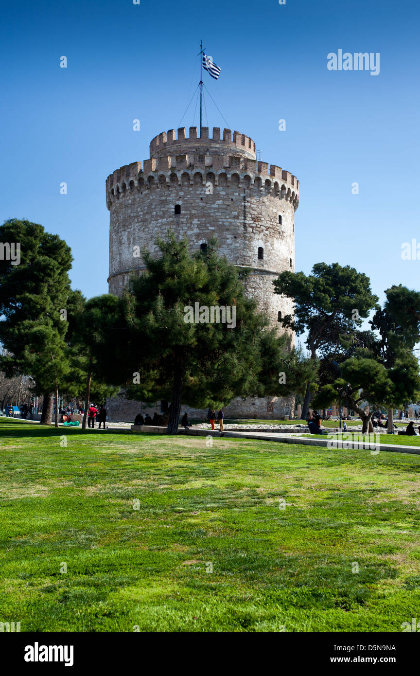 The White Tower of Thessaloniki in the region of Macedonia, Greece. Stock Photo