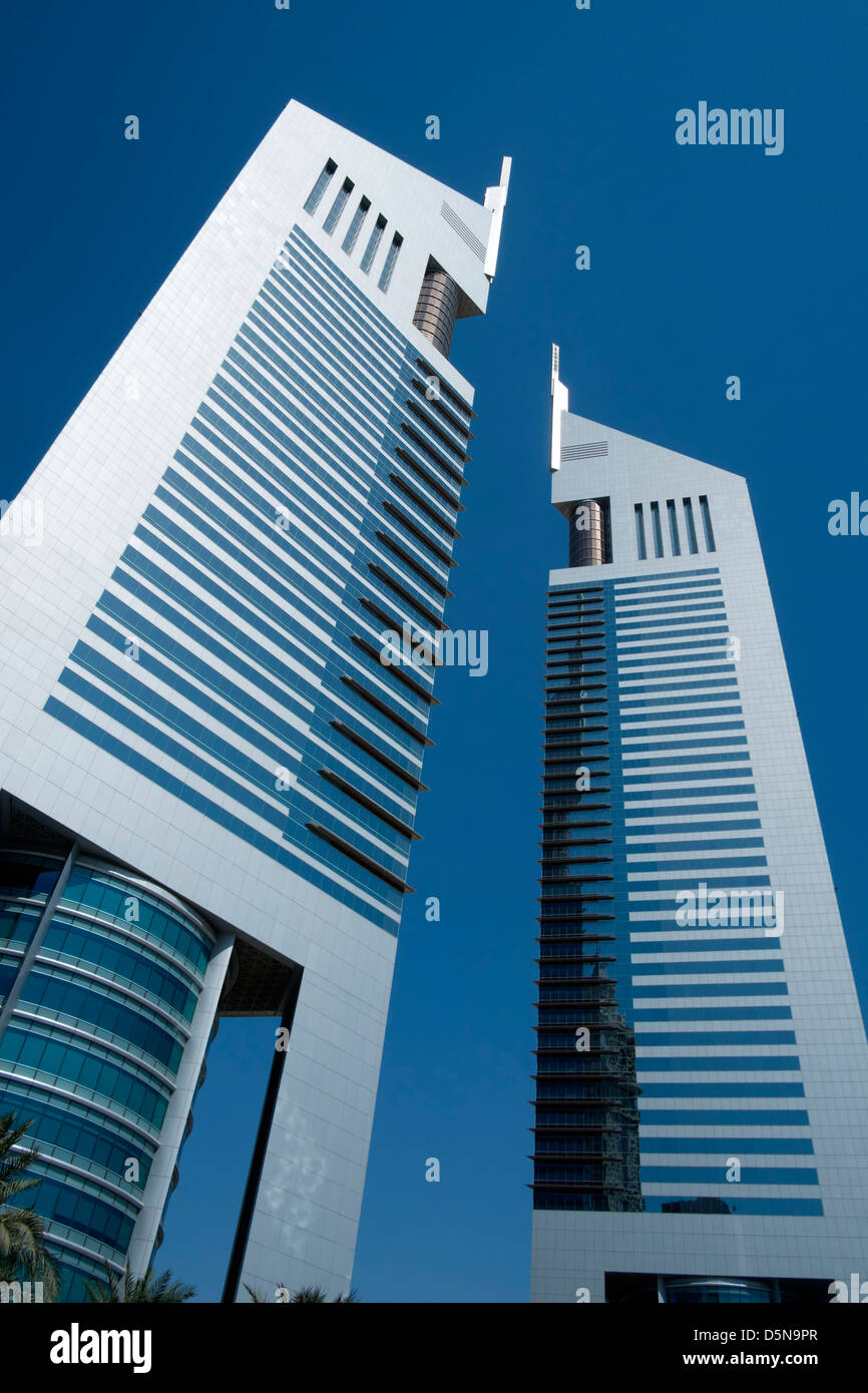 Emirates Towers in financial district of Dubai United Arab Emirates UAE Stock Photo