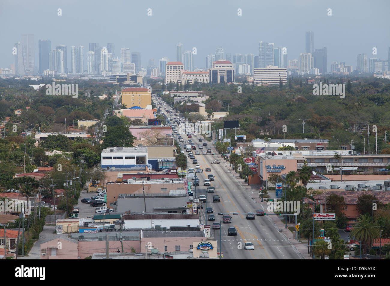 Miami Calle Ocho Miami South West 8 Street City of Miami Skyline Stock Photo