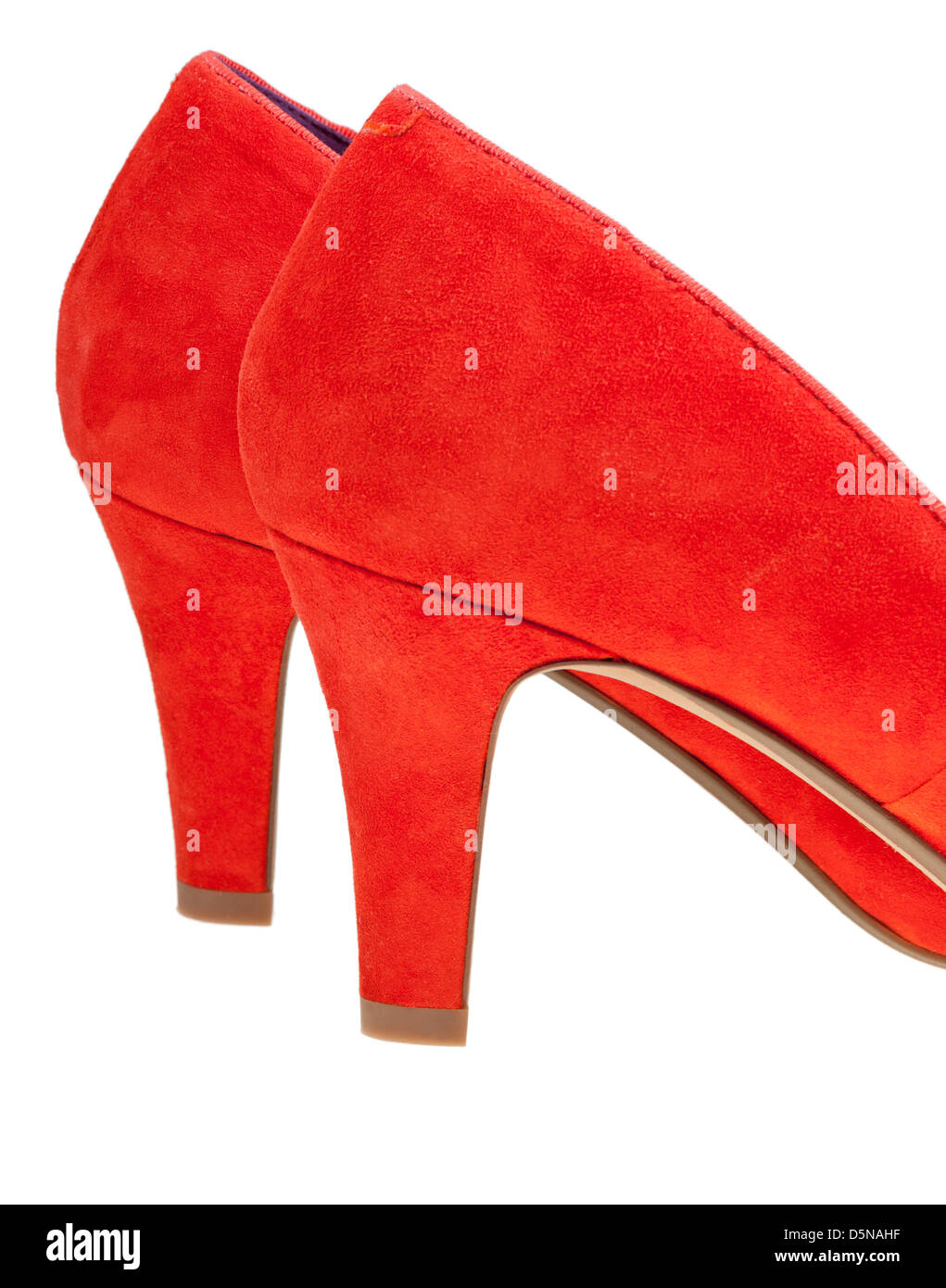 heelpieces of red high heel pump shoes isolated on white background Stock Photo