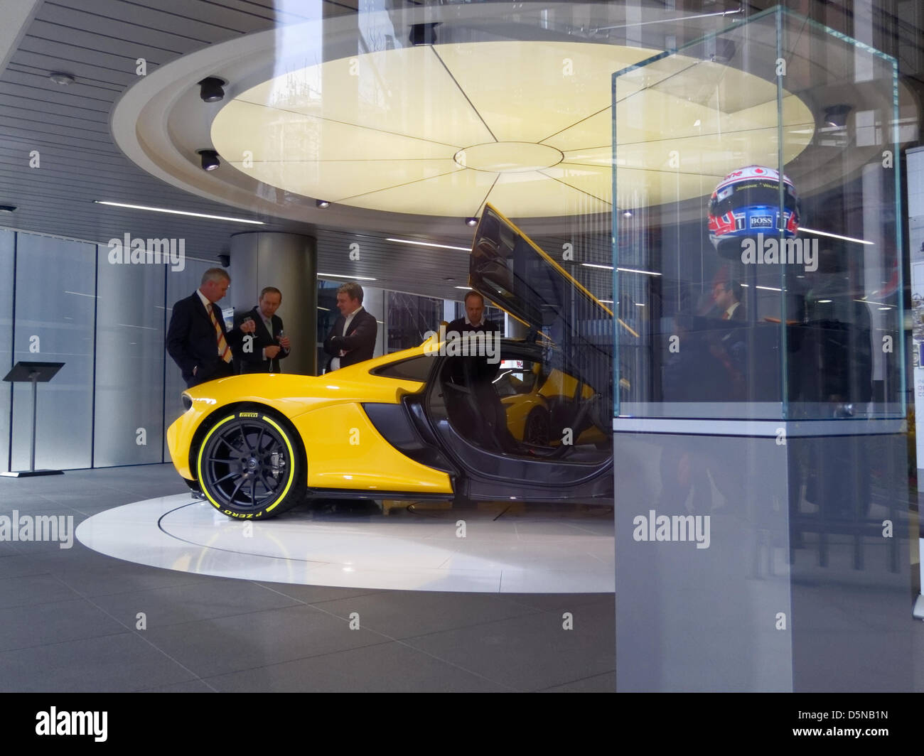 London, UK. April 5th, 2013. The McLaren P1 on display at McLaren London on Knightsbridge. The McLaren P1 is a hybrid supercar which produces 903 bhp and the first deliveries are expected in September 2013. Credit: Dutourdumonde / Alamy Live News Stock Photo