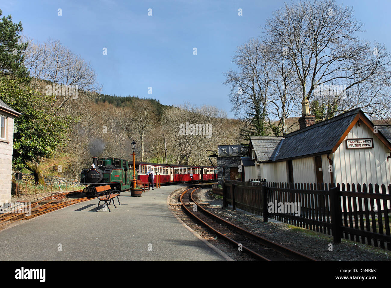 Steam engine at Tanybwlch railway station on the Porthmadog to Blaenau