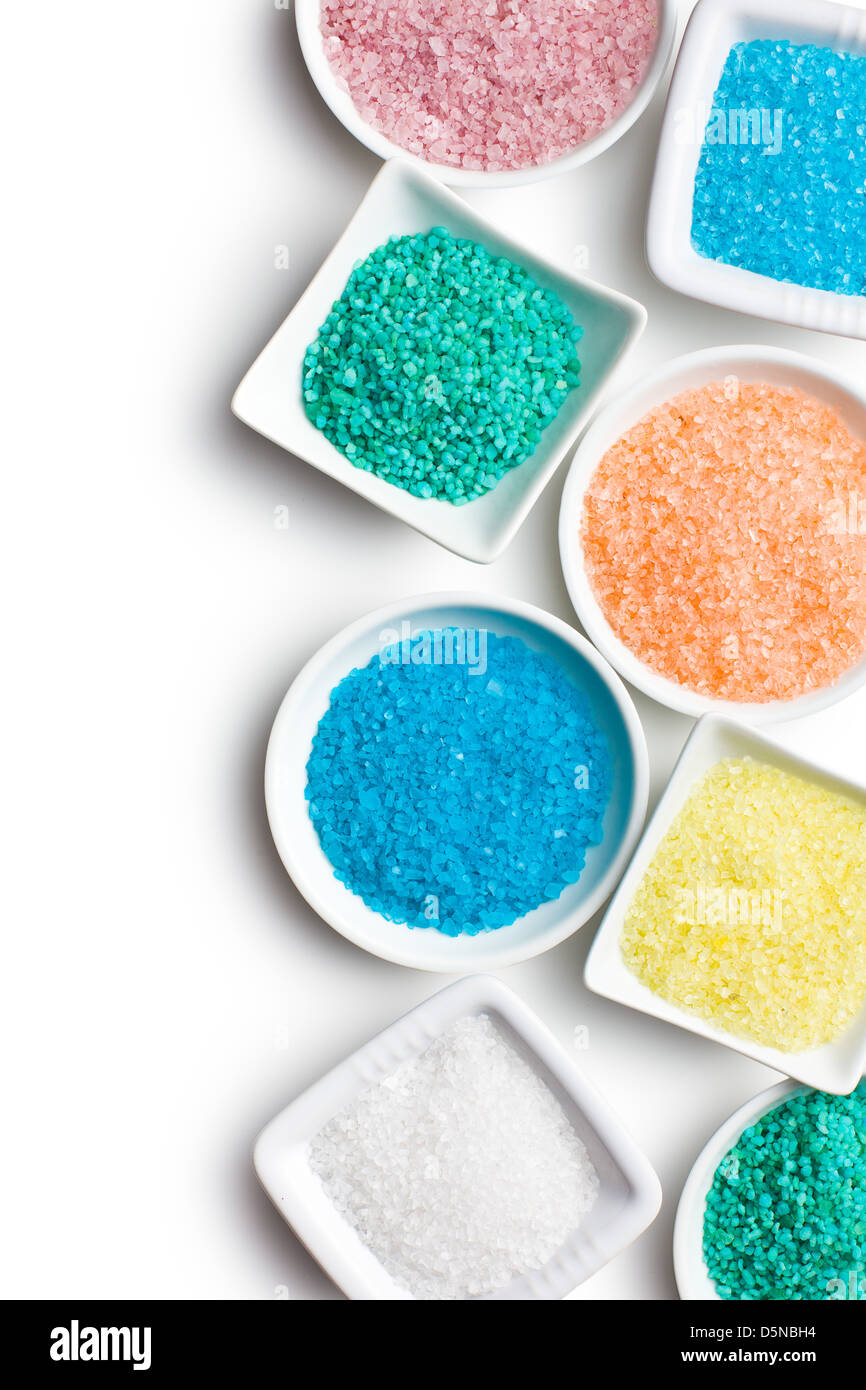 the different colours of bath salt Stock Photo