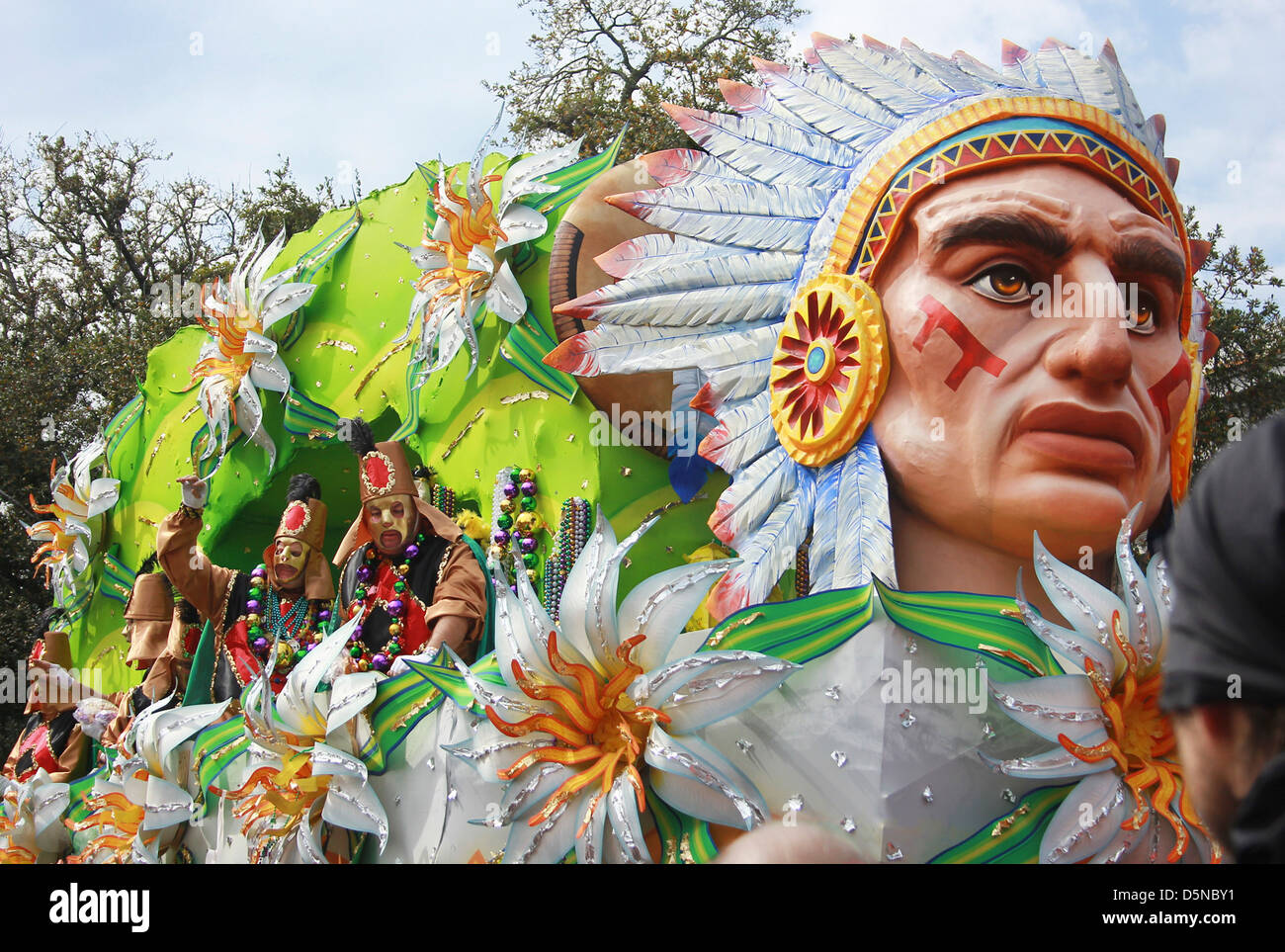 American Indian float in the Rex parade, Mardi Gras day, New Orleans. Stock Photo