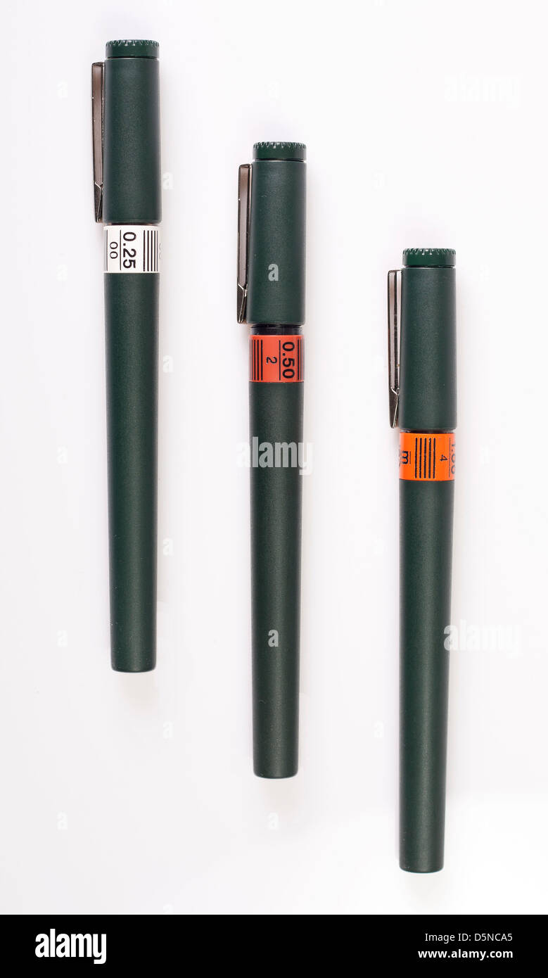 Three technical pens isolated on white background Stock Photo Alamy
