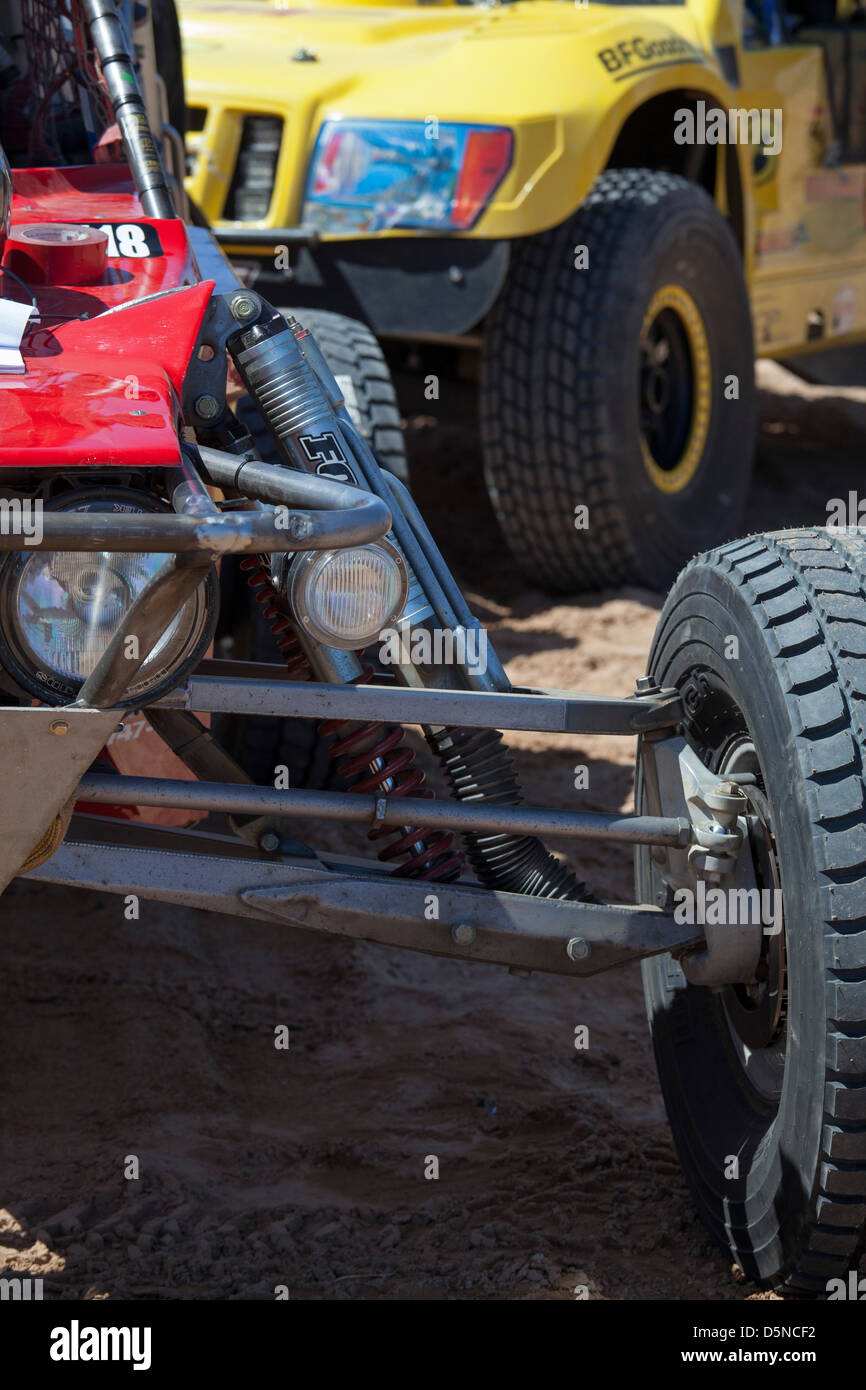 Jean, Nevada - Race cars before the running of the Mint 400 off-road auto race through the Mojave Desert near Las Vegas. Stock Photo