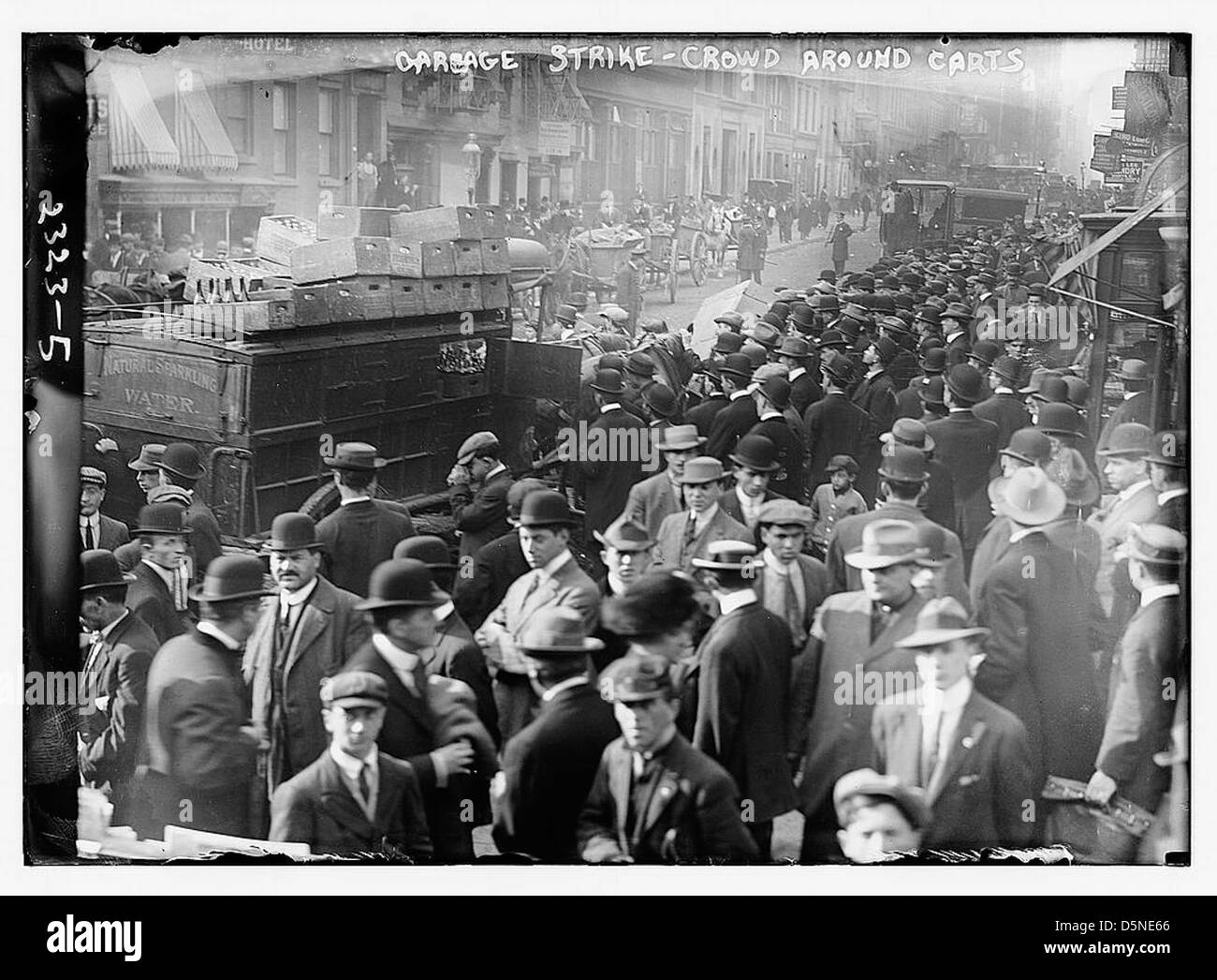 Garbage strike, crowd around carts (LOC) Stock Photo