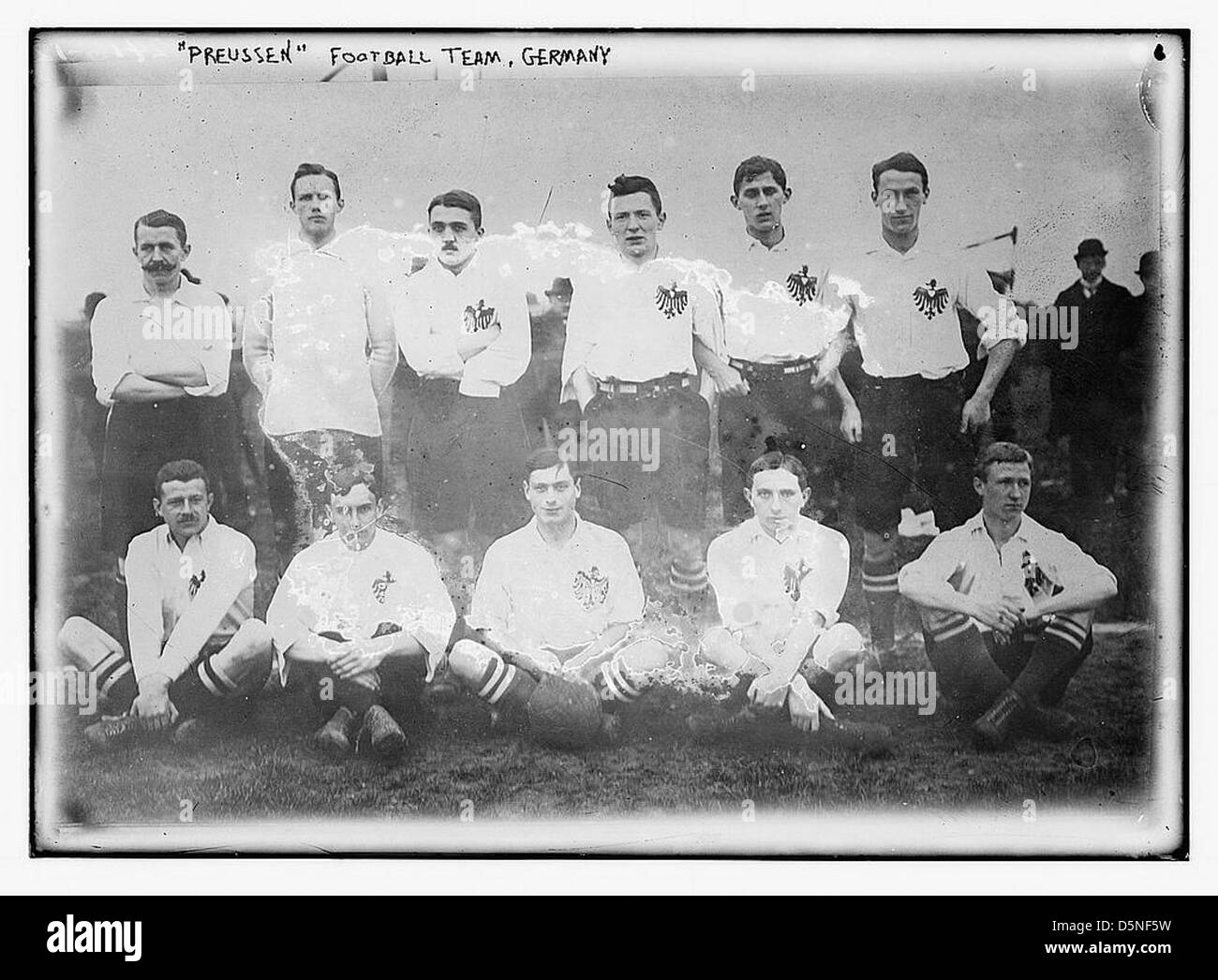 This image features the Preussen soccer team from Germany, showing the team in a formal group portrait. The team is identified as part of the German football association. Stock Photo