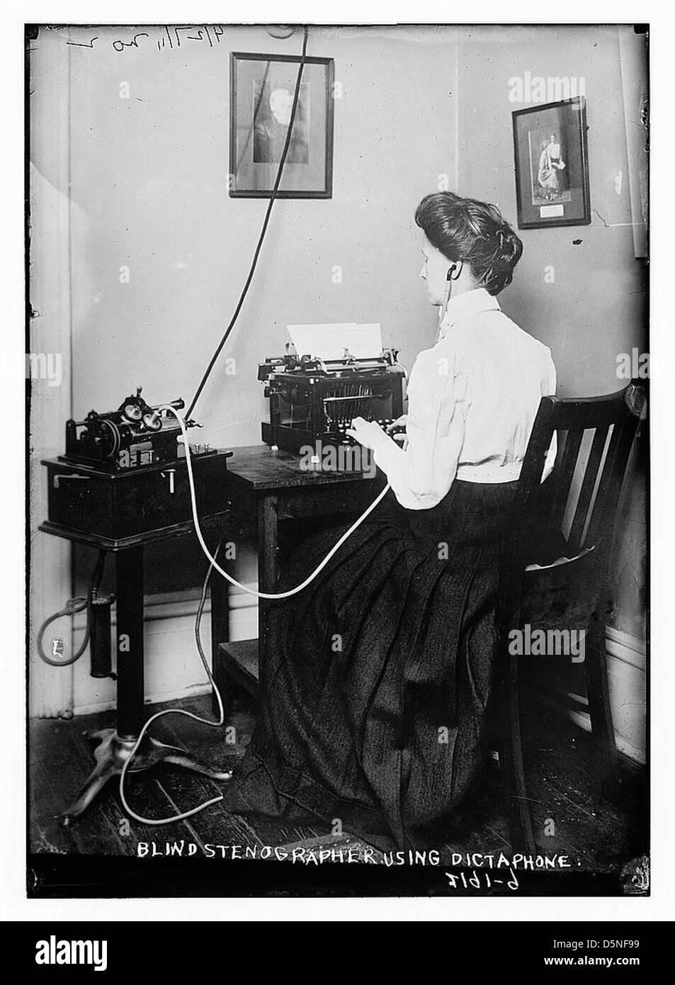 Blind stenographer using dictaphone (LOC) Stock Photo