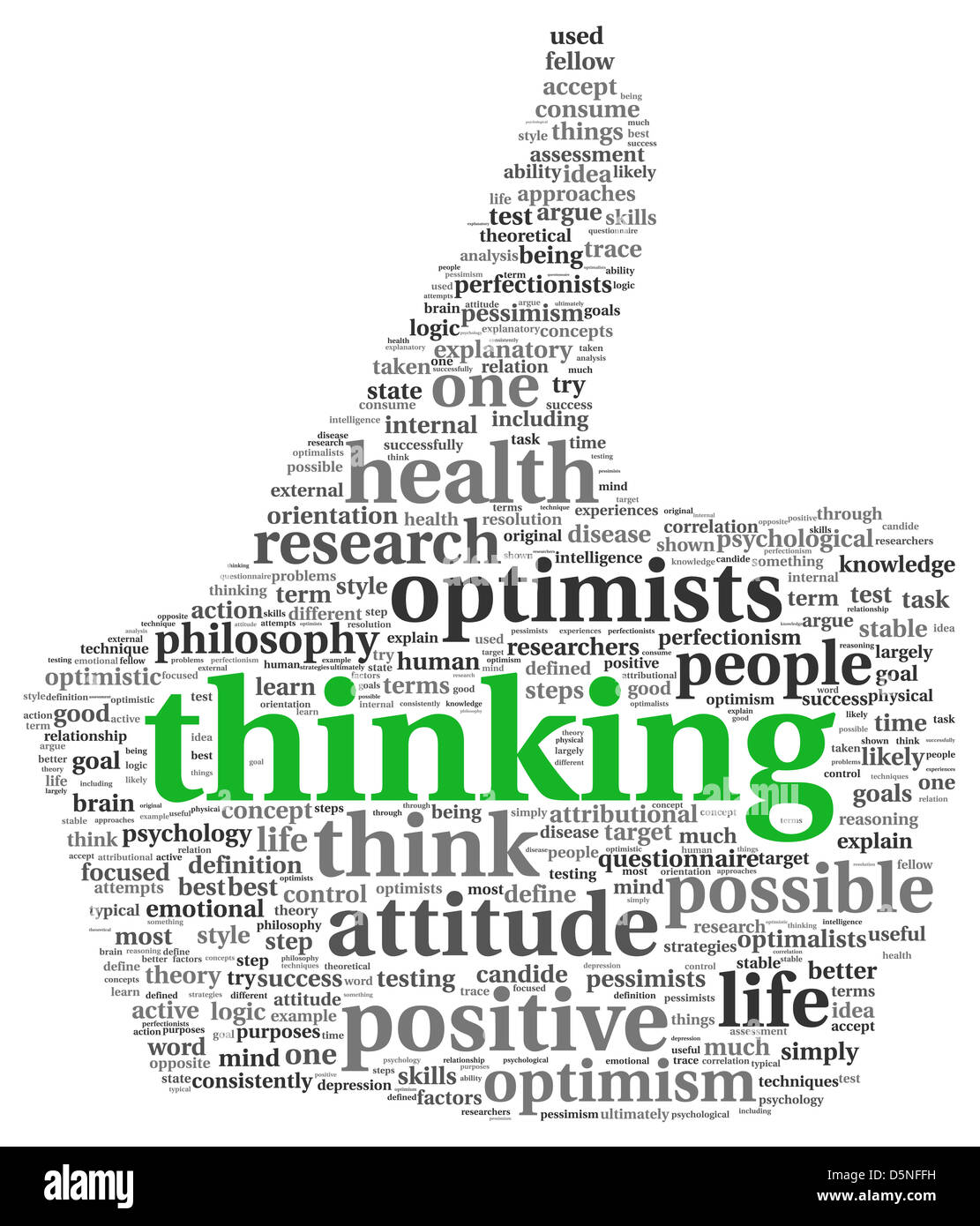 Positive thinking concept in word tag cloud of thumb up symbol ...