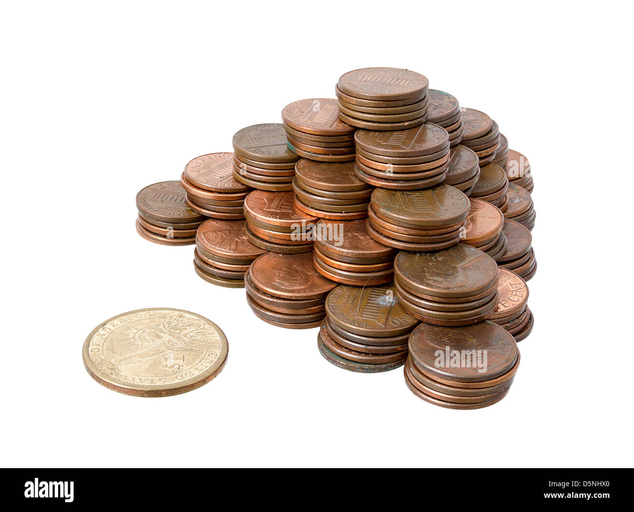 Stack of pennies isolated on white background Stock Photo Alamy