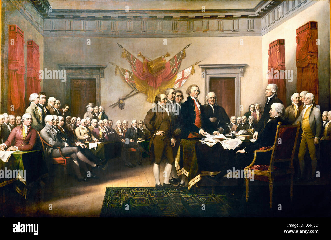 John Trumbull, Declaration of Independence 1819 US Capitol rotunda. The painting can be found on the back of the U.S. $2 bill. Stock Photo